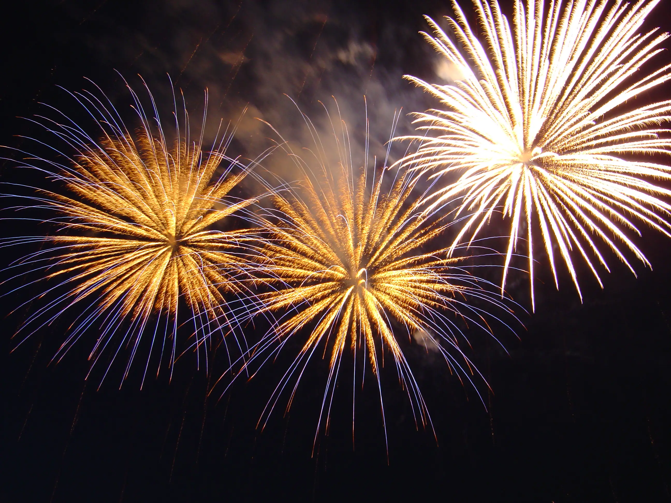 Fuegos artificiales de año nuevo sobre una ciudad.